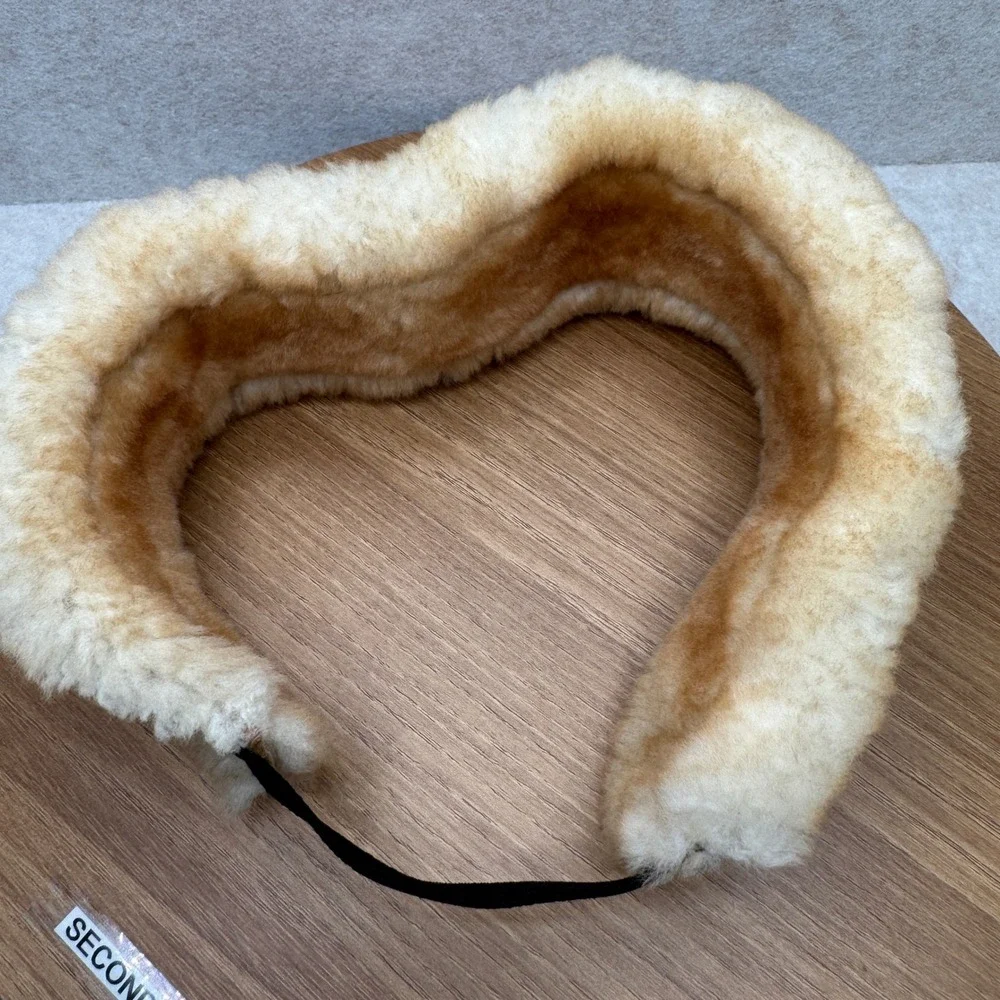 Leather Suede Shearling Ear Warmer Headband Size L Tan Brown Winter Cozy Ski VTG